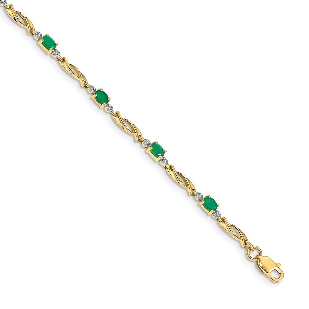 14k Yellow Gold Diamond & Oval Emerald Bracelet